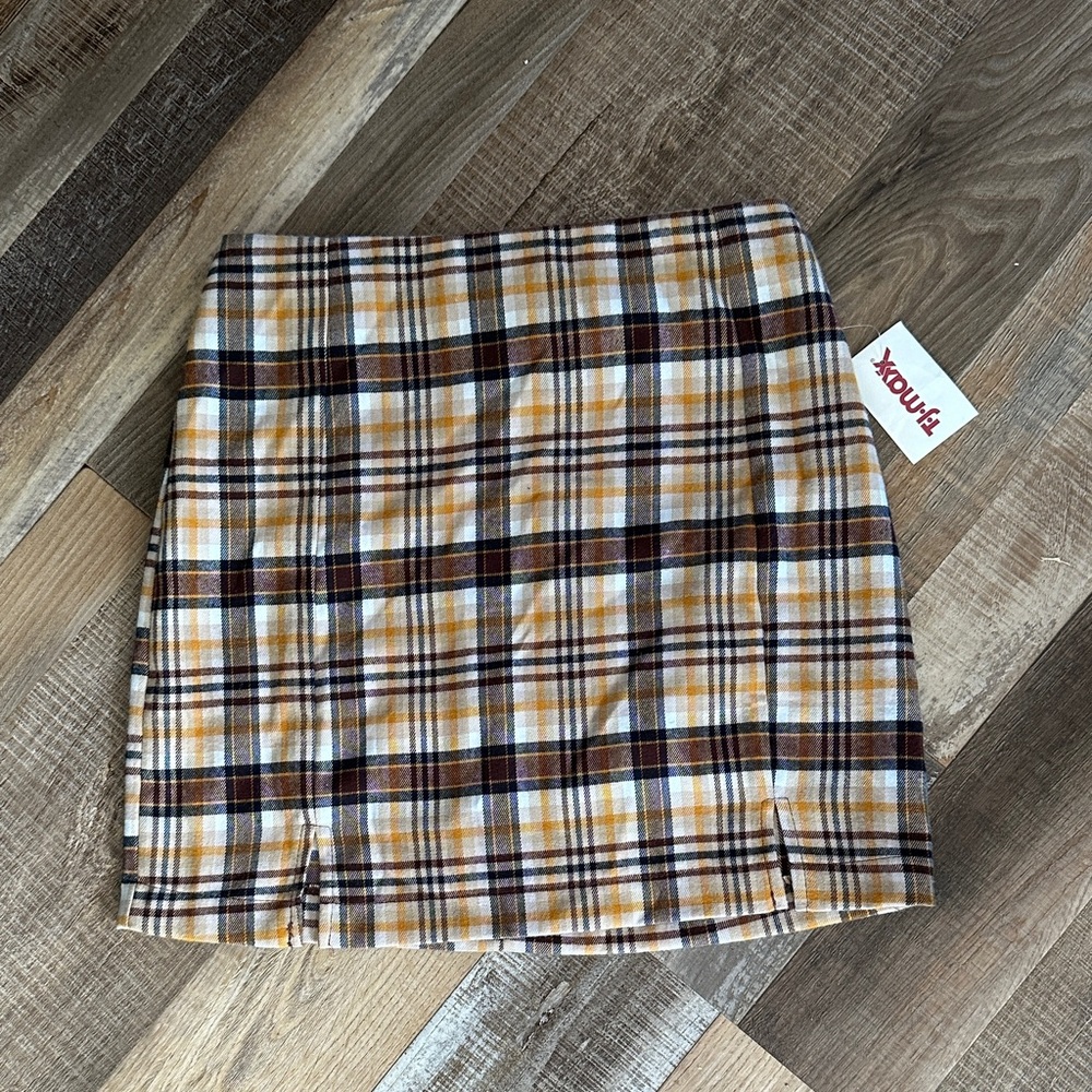Love on a Hanger Plaid Skirt in Brown and Yellow